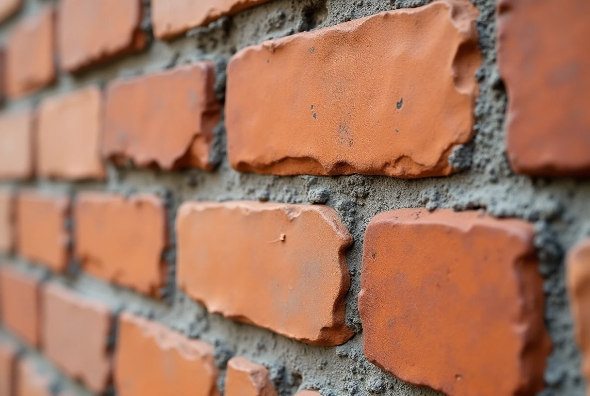 Ściana z pustaków ceramicznych i cienkich spoin zaprawy w zbliżeniu